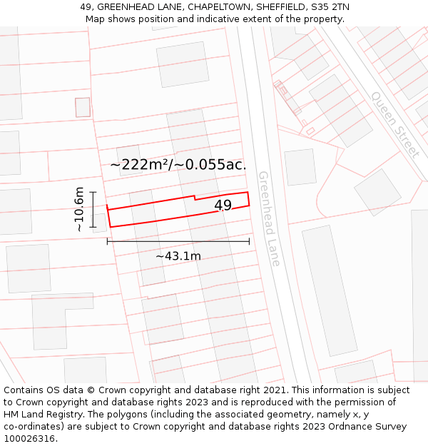 49, GREENHEAD LANE, CHAPELTOWN, SHEFFIELD, S35 2TN: Plot and title map