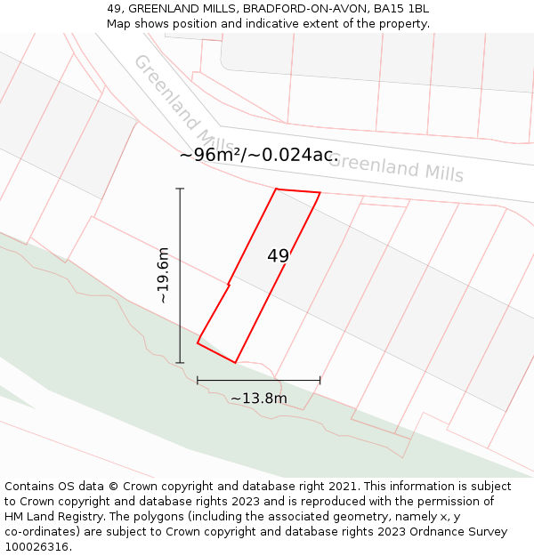 49, GREENLAND MILLS, BRADFORD-ON-AVON, BA15 1BL: Plot and title map