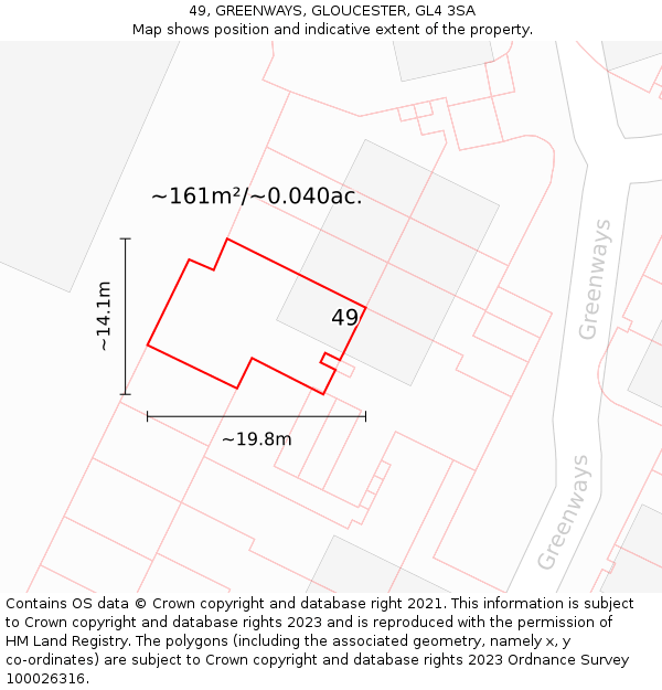 49, GREENWAYS, GLOUCESTER, GL4 3SA: Plot and title map