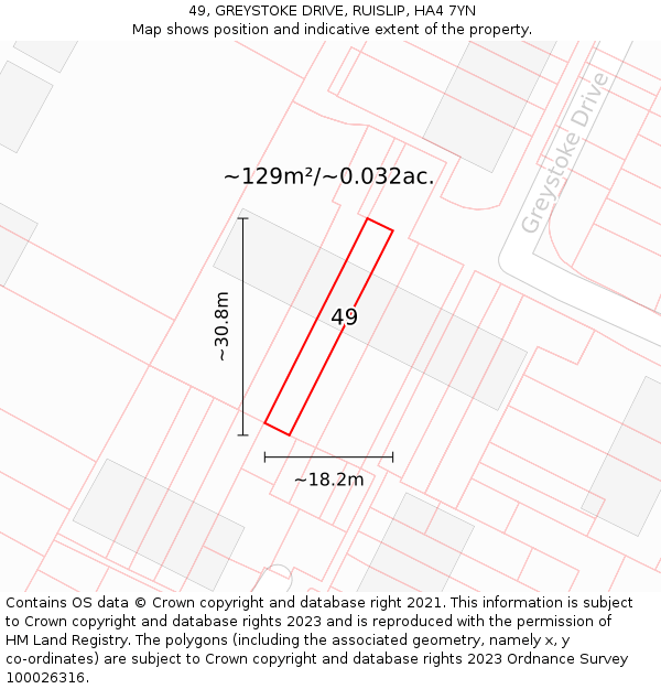 49, GREYSTOKE DRIVE, RUISLIP, HA4 7YN: Plot and title map