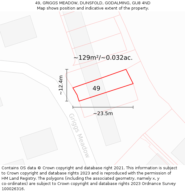 49, GRIGGS MEADOW, DUNSFOLD, GODALMING, GU8 4ND: Plot and title map