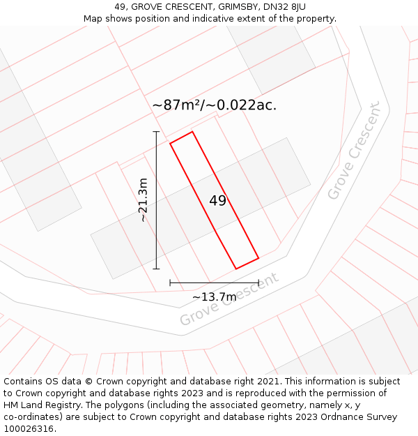 49, GROVE CRESCENT, GRIMSBY, DN32 8JU: Plot and title map
