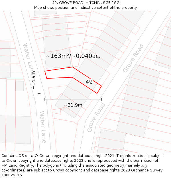 49, GROVE ROAD, HITCHIN, SG5 1SG: Plot and title map