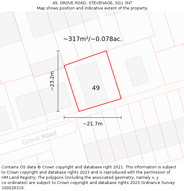 49, GROVE ROAD, STEVENAGE, SG1 3NT: Plot and title map
