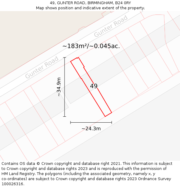 49, GUNTER ROAD, BIRMINGHAM, B24 0RY: Plot and title map