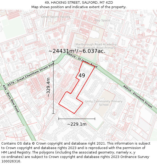 49, HACKING STREET, SALFORD, M7 4ZD: Plot and title map