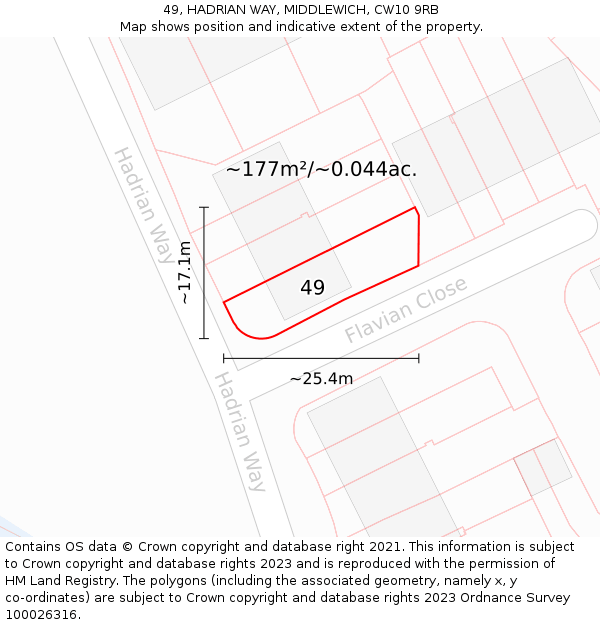 49, HADRIAN WAY, MIDDLEWICH, CW10 9RB: Plot and title map