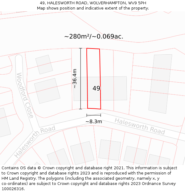 49, HALESWORTH ROAD, WOLVERHAMPTON, WV9 5PH: Plot and title map