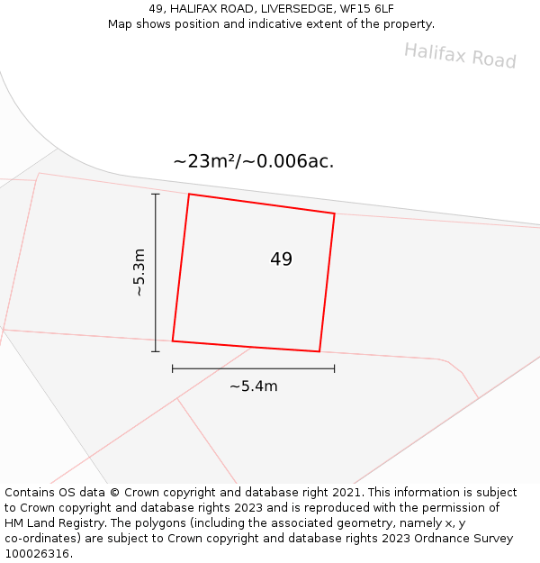 49, HALIFAX ROAD, LIVERSEDGE, WF15 6LF: Plot and title map