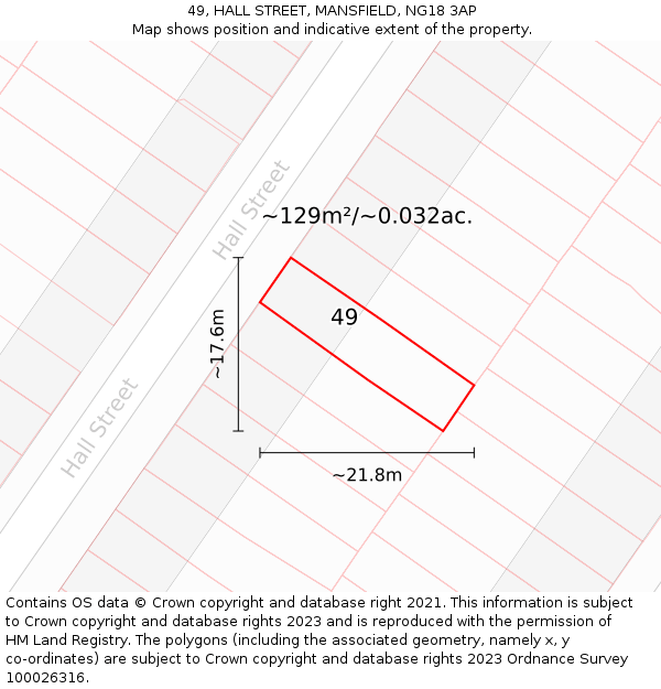 49, HALL STREET, MANSFIELD, NG18 3AP: Plot and title map