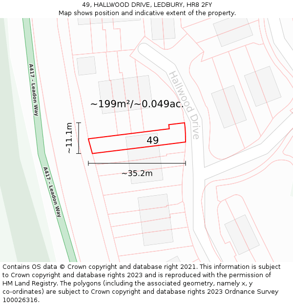 49, HALLWOOD DRIVE, LEDBURY, HR8 2FY: Plot and title map