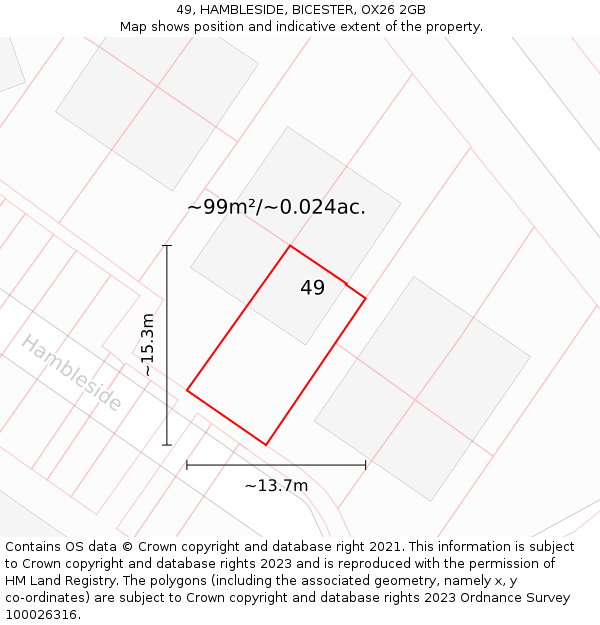49, HAMBLESIDE, BICESTER, OX26 2GB: Plot and title map