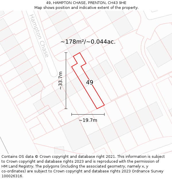 49, HAMPTON CHASE, PRENTON, CH43 9HE: Plot and title map