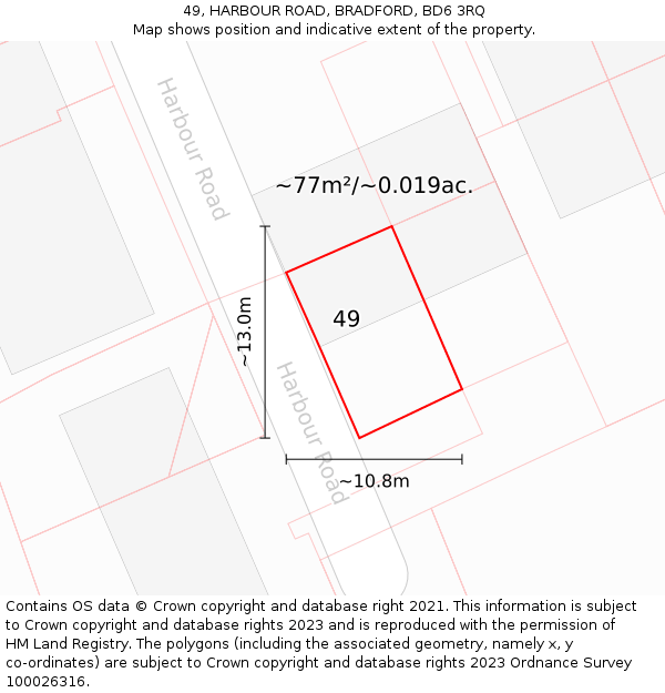 49, HARBOUR ROAD, BRADFORD, BD6 3RQ: Plot and title map