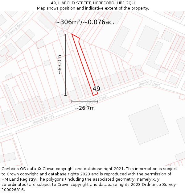 49, HAROLD STREET, HEREFORD, HR1 2QU: Plot and title map