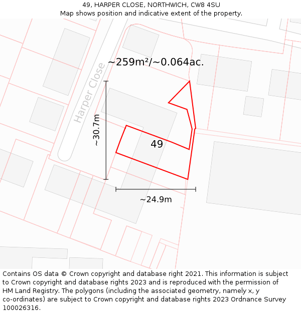 49, HARPER CLOSE, NORTHWICH, CW8 4SU: Plot and title map