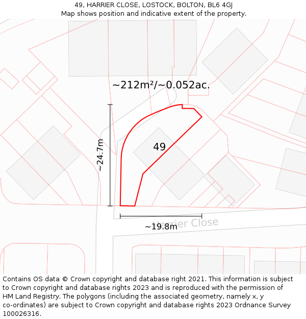 49, HARRIER CLOSE, LOSTOCK, BOLTON, BL6 4GJ: Plot and title map