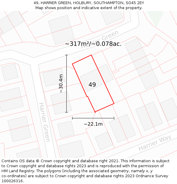 49, HARRIER GREEN, HOLBURY, SOUTHAMPTON, SO45 2EY: Plot and title map