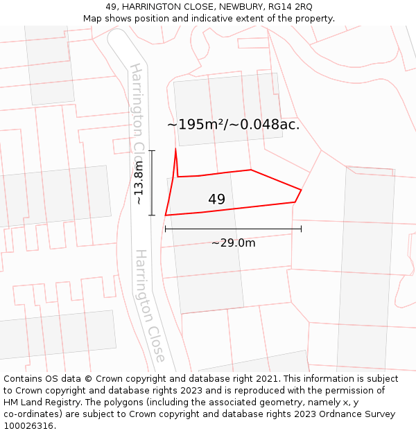 49, HARRINGTON CLOSE, NEWBURY, RG14 2RQ: Plot and title map