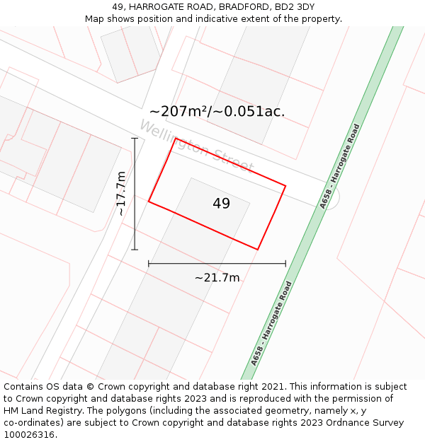 49, HARROGATE ROAD, BRADFORD, BD2 3DY: Plot and title map