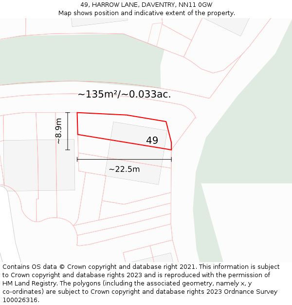 49, HARROW LANE, DAVENTRY, NN11 0GW: Plot and title map