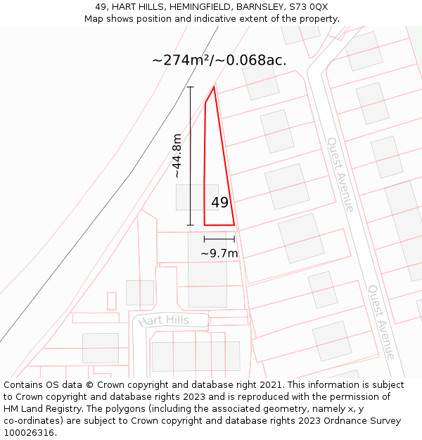 49, HART HILLS, HEMINGFIELD, BARNSLEY, S73 0QX: Plot and title map