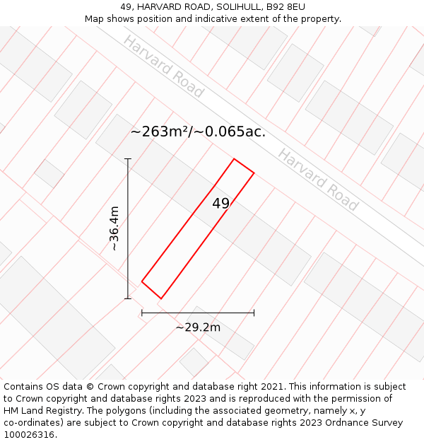 49, HARVARD ROAD, SOLIHULL, B92 8EU: Plot and title map