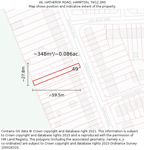 49, HATHEROP ROAD, HAMPTON, TW12 2RG: Plot and title map