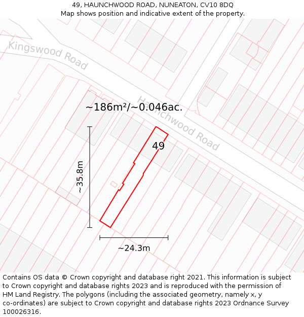 49, HAUNCHWOOD ROAD, NUNEATON, CV10 8DQ: Plot and title map