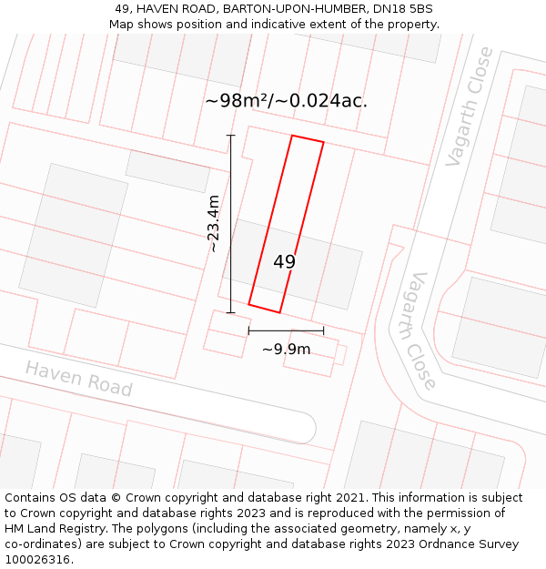 49, HAVEN ROAD, BARTON-UPON-HUMBER, DN18 5BS: Plot and title map