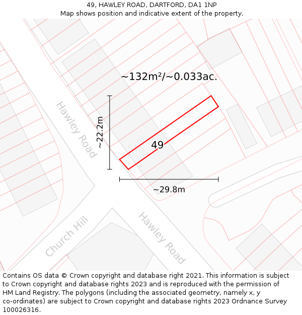 49, HAWLEY ROAD, DARTFORD, DA1 1NP: Plot and title map