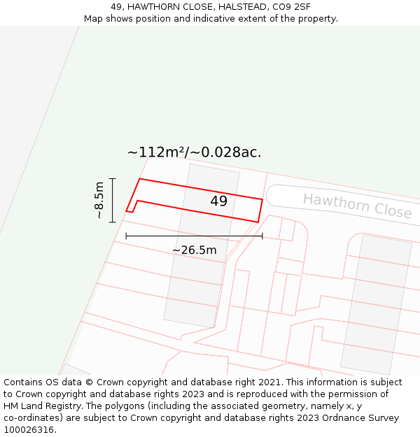 49, HAWTHORN CLOSE, HALSTEAD, CO9 2SF: Plot and title map