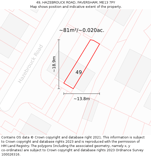 49, HAZEBROUCK ROAD, FAVERSHAM, ME13 7PY: Plot and title map
