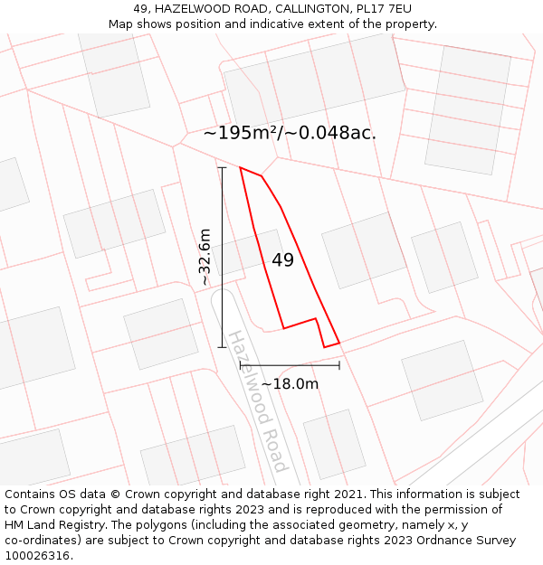 49, HAZELWOOD ROAD, CALLINGTON, PL17 7EU: Plot and title map