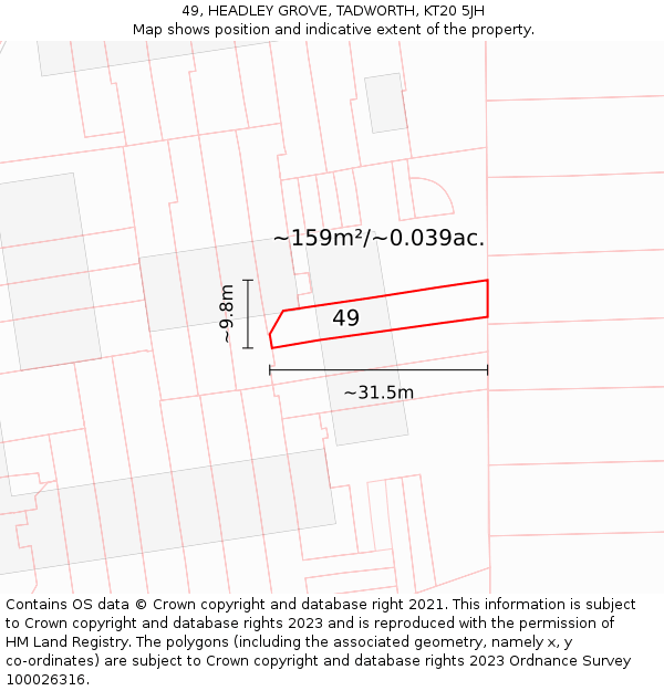 49, HEADLEY GROVE, TADWORTH, KT20 5JH: Plot and title map