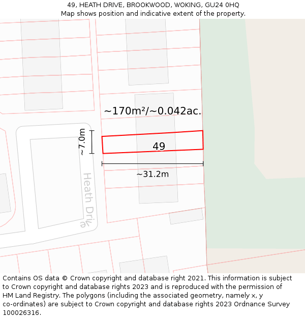 49, HEATH DRIVE, BROOKWOOD, WOKING, GU24 0HQ: Plot and title map