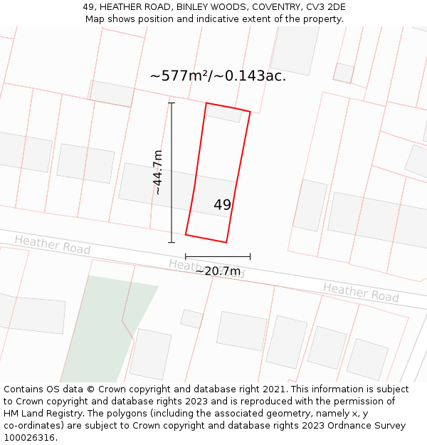 49, HEATHER ROAD, BINLEY WOODS, COVENTRY, CV3 2DE: Plot and title map