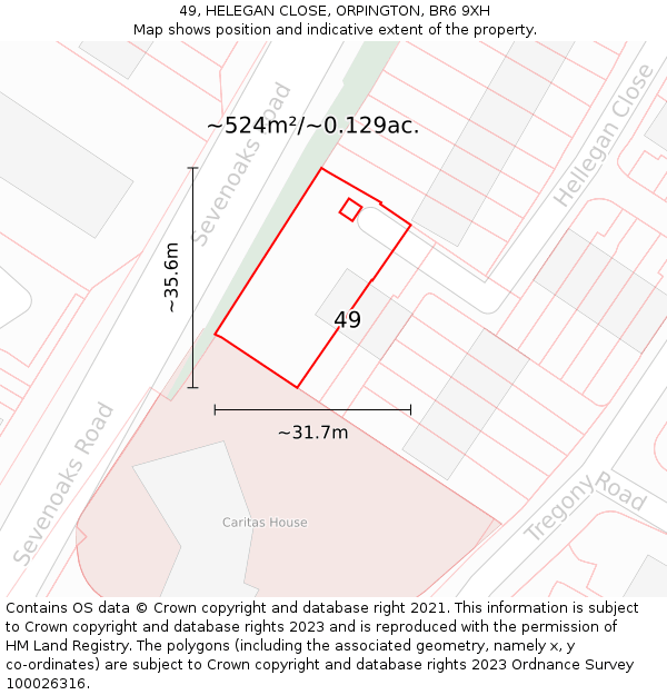 49, HELEGAN CLOSE, ORPINGTON, BR6 9XH: Plot and title map