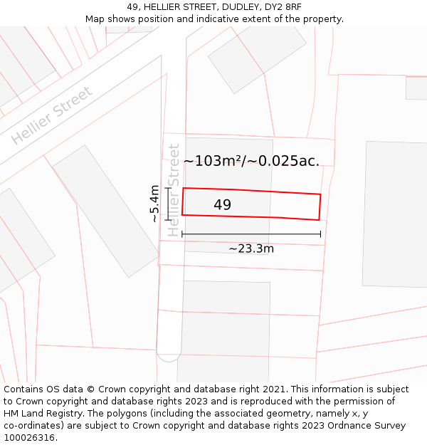 49, HELLIER STREET, DUDLEY, DY2 8RF: Plot and title map