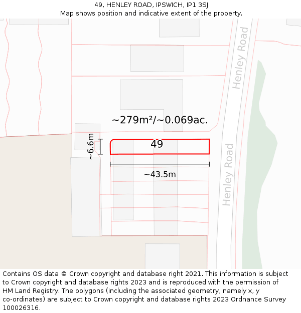 49, HENLEY ROAD, IPSWICH, IP1 3SJ: Plot and title map
