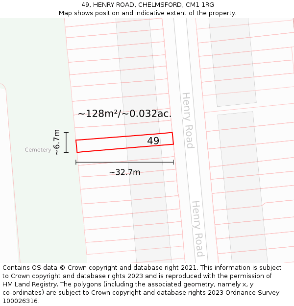 49, HENRY ROAD, CHELMSFORD, CM1 1RG: Plot and title map