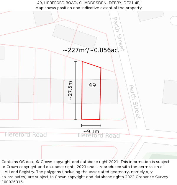 49, HEREFORD ROAD, CHADDESDEN, DERBY, DE21 4EJ: Plot and title map