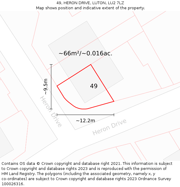 49, HERON DRIVE, LUTON, LU2 7LZ: Plot and title map