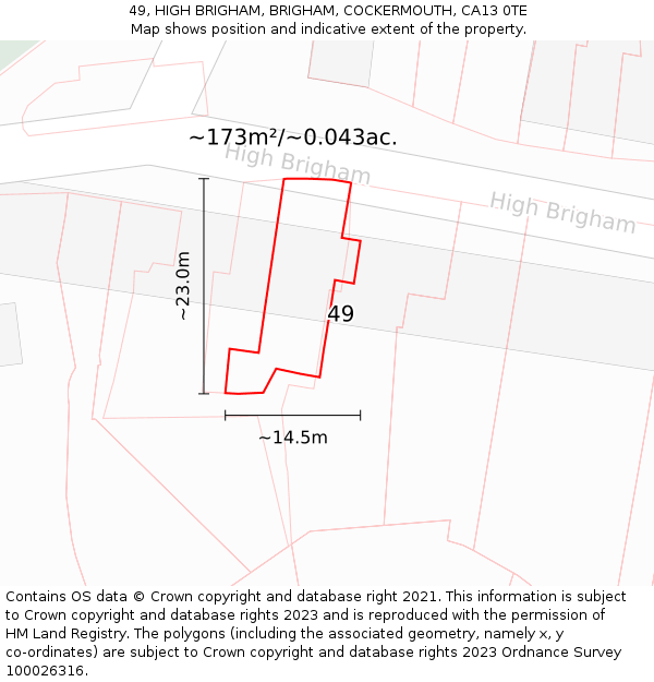 49, HIGH BRIGHAM, BRIGHAM, COCKERMOUTH, CA13 0TE: Plot and title map