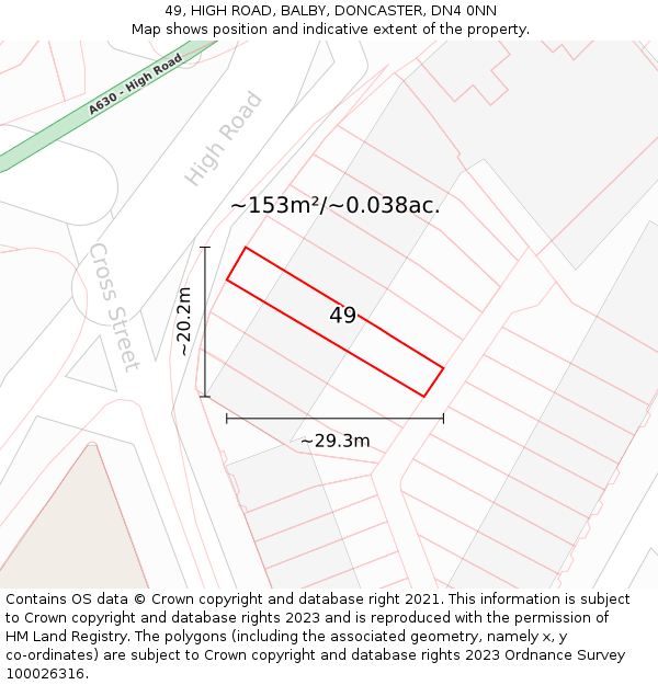 49, HIGH ROAD, BALBY, DONCASTER, DN4 0NN: Plot and title map