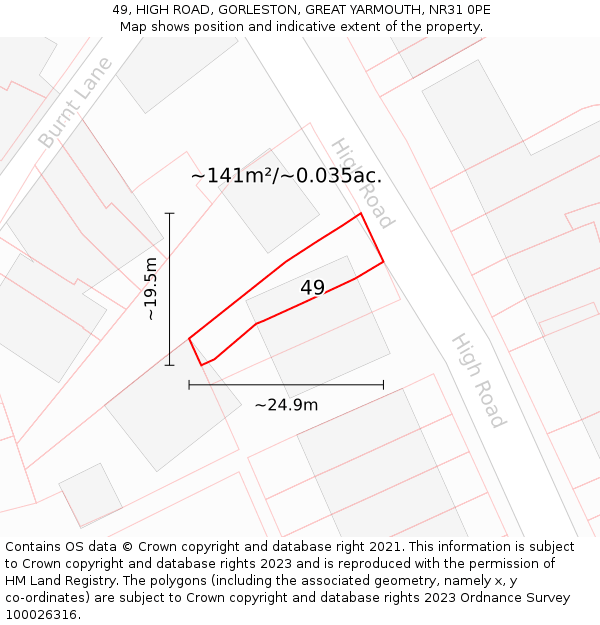 49, HIGH ROAD, GORLESTON, GREAT YARMOUTH, NR31 0PE: Plot and title map