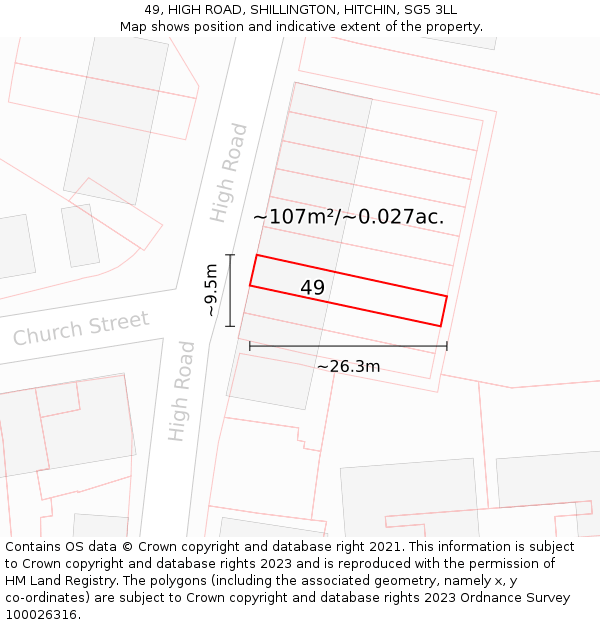 49, HIGH ROAD, SHILLINGTON, HITCHIN, SG5 3LL: Plot and title map