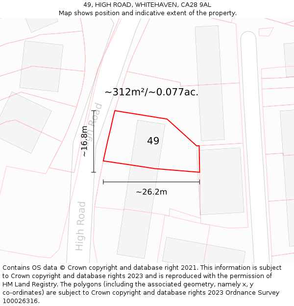 49, HIGH ROAD, WHITEHAVEN, CA28 9AL: Plot and title map