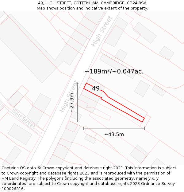 49, HIGH STREET, COTTENHAM, CAMBRIDGE, CB24 8SA: Plot and title map