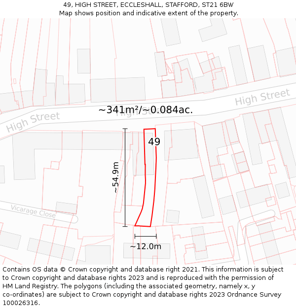 49, HIGH STREET, ECCLESHALL, STAFFORD, ST21 6BW: Plot and title map